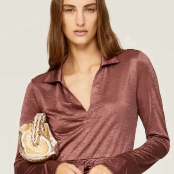 LOUNA🍒SMALL 🍒RICH BRONZE BROWN RUCHED LONG SLEEVED PARTY EVENT DRESS 🍒 - Picture 16 of 16